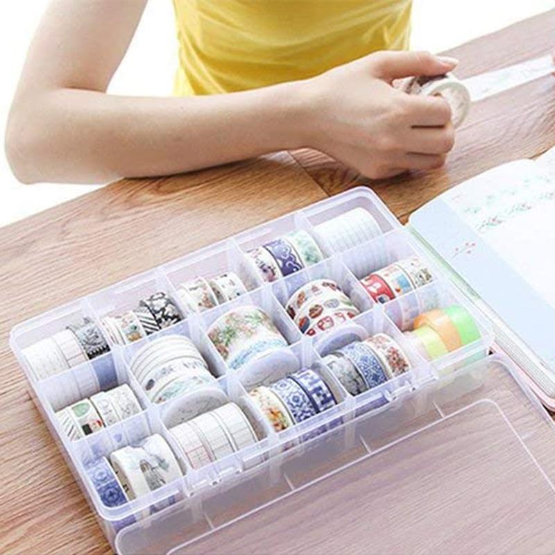 15 Grids Desktop Tape Storage Box Mini Paper Sticker Tape Box Transparent Plastic Case Craft Organizer