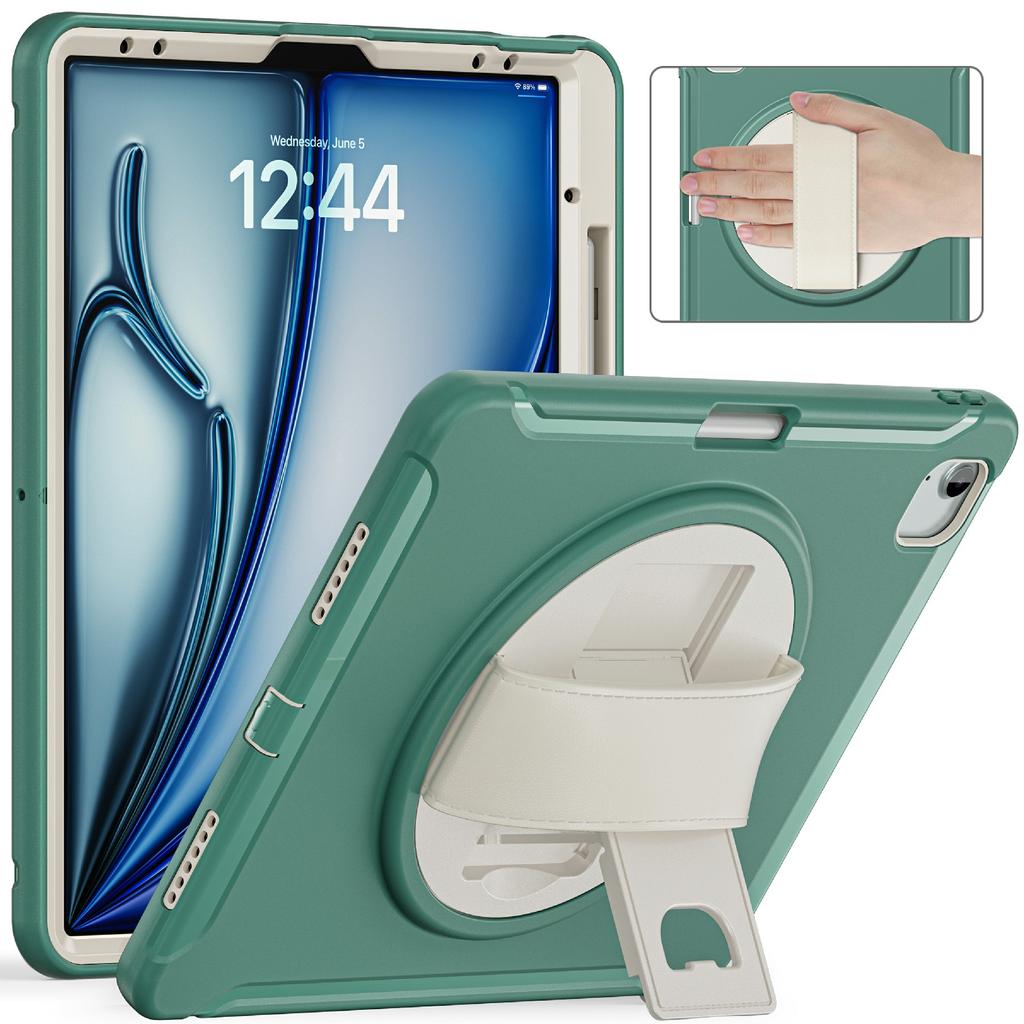 For iPad Air 13 (2025)/(2024)/Pro 12.9 (2022)/(2021)/(2020)/(2018) Case Kickstand PC+TPU+Silicone Cover with Pen Slot