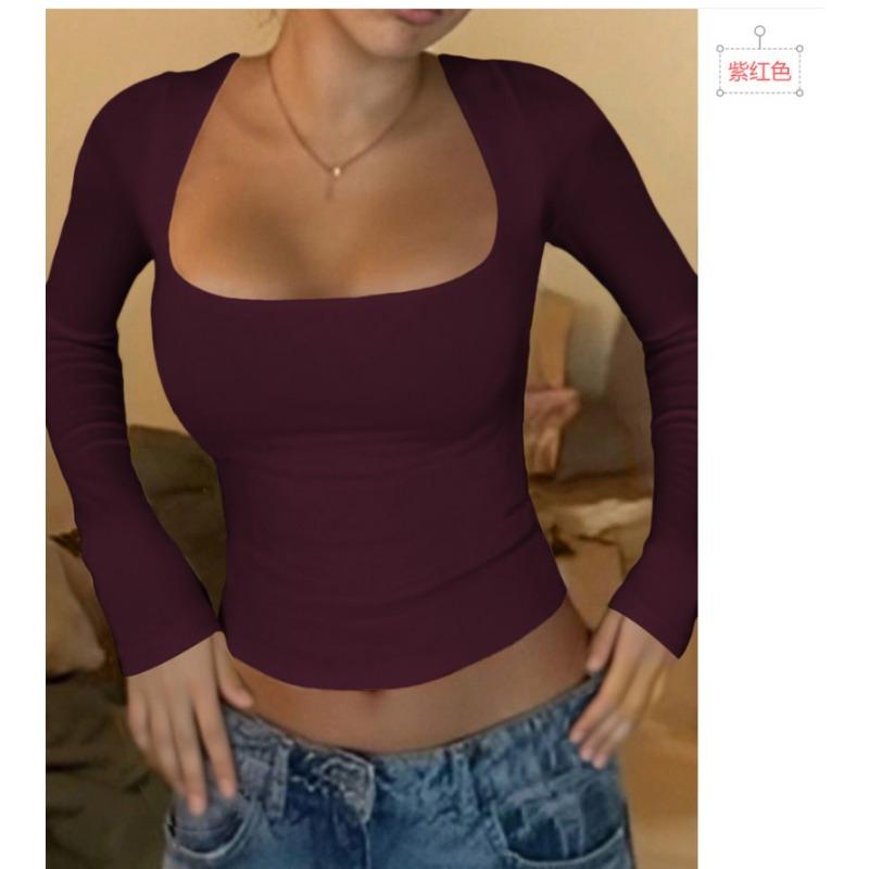 T-shirt à manches longues de couleur unie style Y2k pour femme