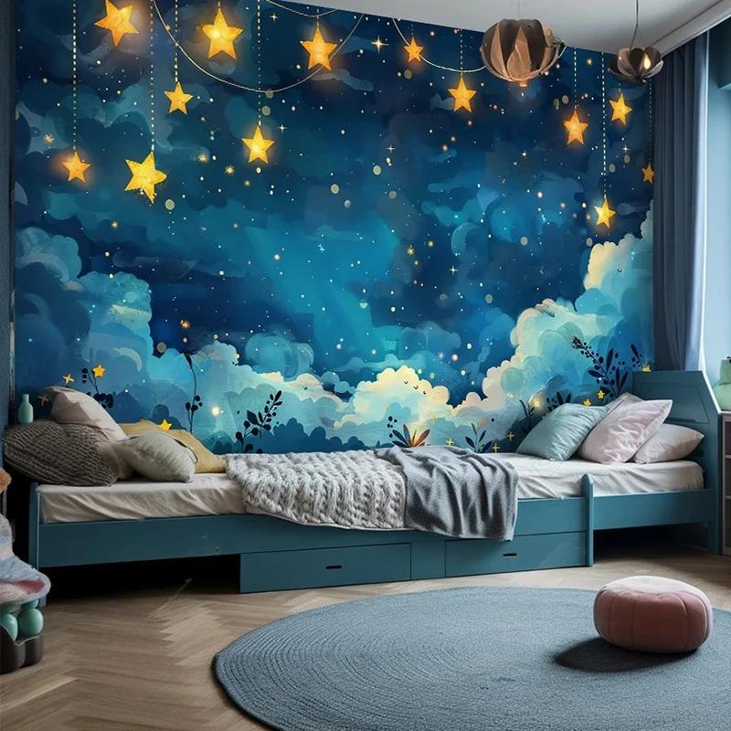 3D Mural Tapet Tecknad Barnrum Förskola Dröm Stjärnklar Himmel För Barnrum Tapet Heminredning