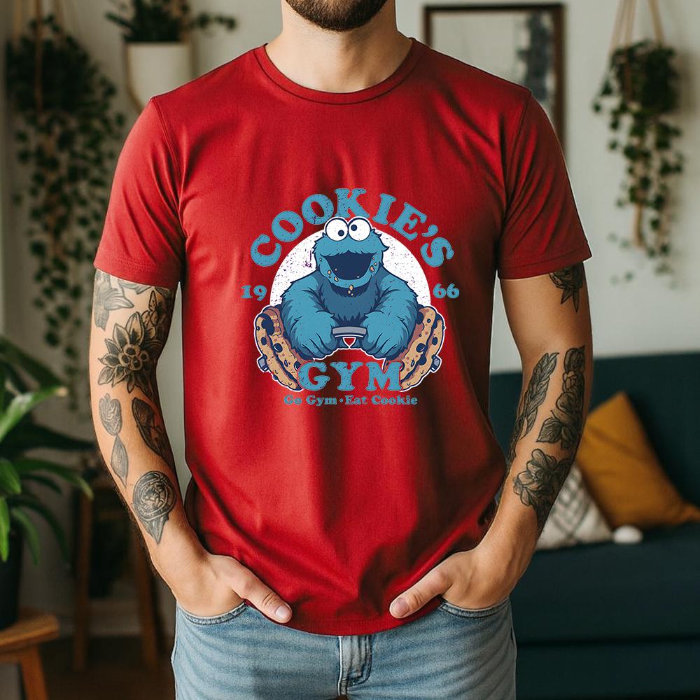 2026 Summer 100 Cotton CookieS Gym Graphic Oversized Tee Cookie Monster 1966 Retro Funny Cartoon Themed Short Sleeve