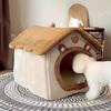 Warm Cat House Bed for Indoor Cats and Small Dogs, Removable Washable Pet Bed House with Soft Cushion, Cozy Winter Pet Sleeping Nest
