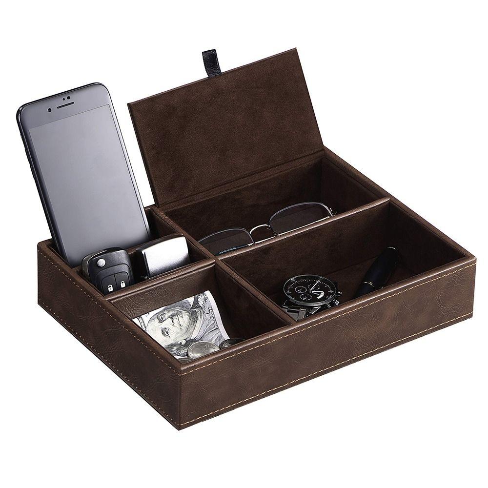 Multifunctional Desk Organizer Box PU Leather Display Storage Tray Men's Valet Tray  Jewelry