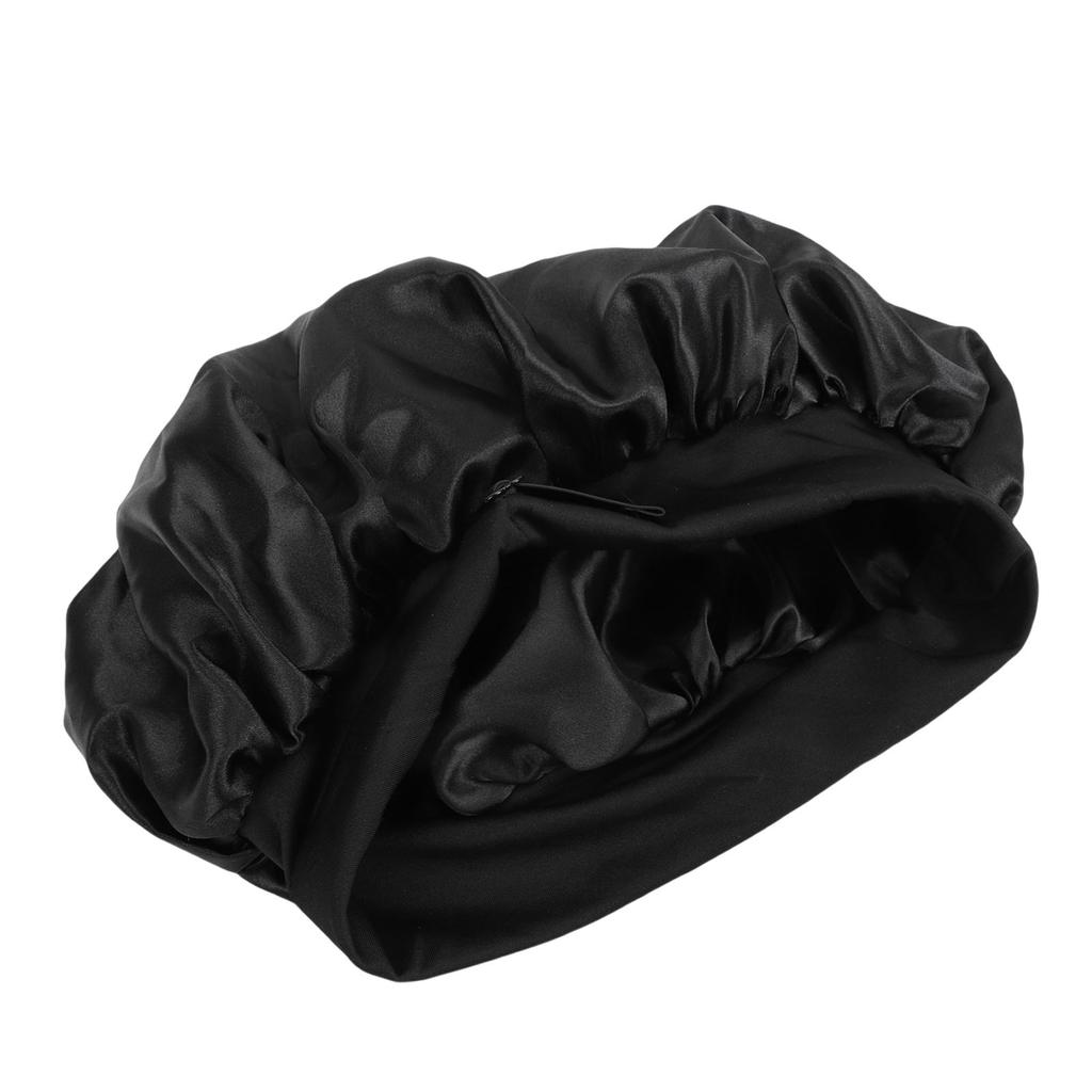Sleep Bonnet Adjustable Head Wrap Anti Slip Double Layer Hair Bonnet for Long Curly Braided Hair Black with Black Lining