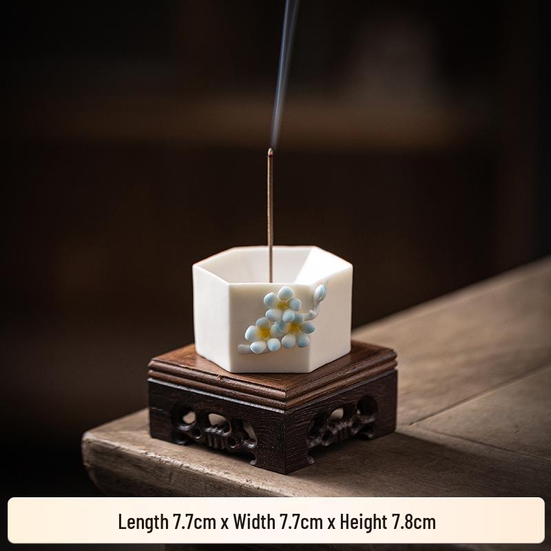 Handcrafted White Porcelain Plum Blossom Incense Holder for Home Decor