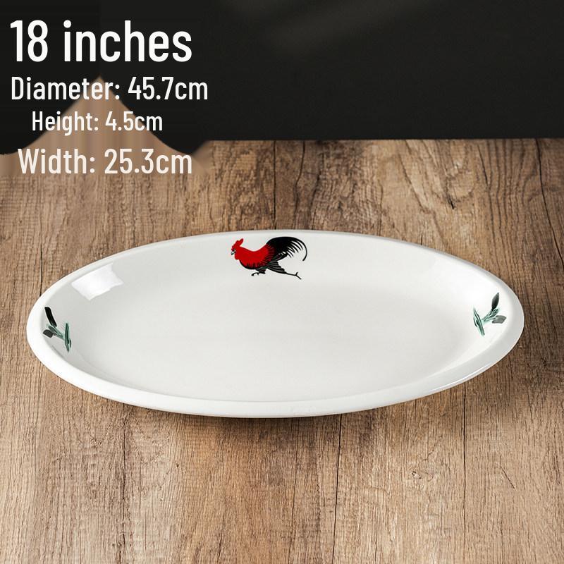 Rooster Series Nostalgic Oval Ceramic Serving Plate