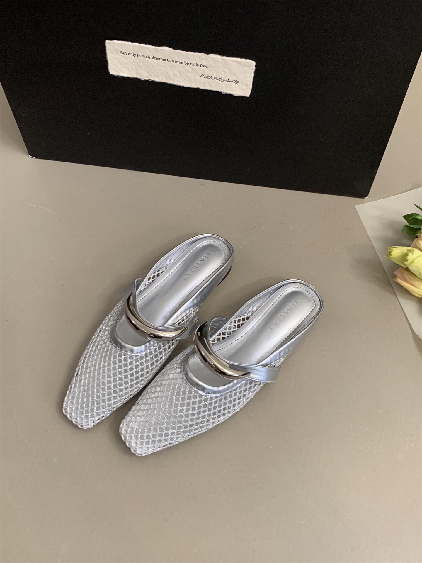 

Fashion Women Mesh Ballet Flats Fishnet Ballerina Flats Buckle Strap Slip On Ballerina Shoes Summer New Mesh Beach Slides Outside Mules 39 серебряный