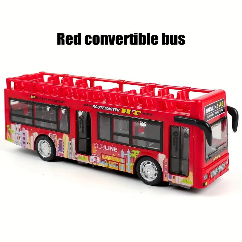 Double Decker Sightseeing Bus Model Pull Back Vehicles Toy Die Cast Pull Back Vehicles Open the Door Light Music Toys for Boys