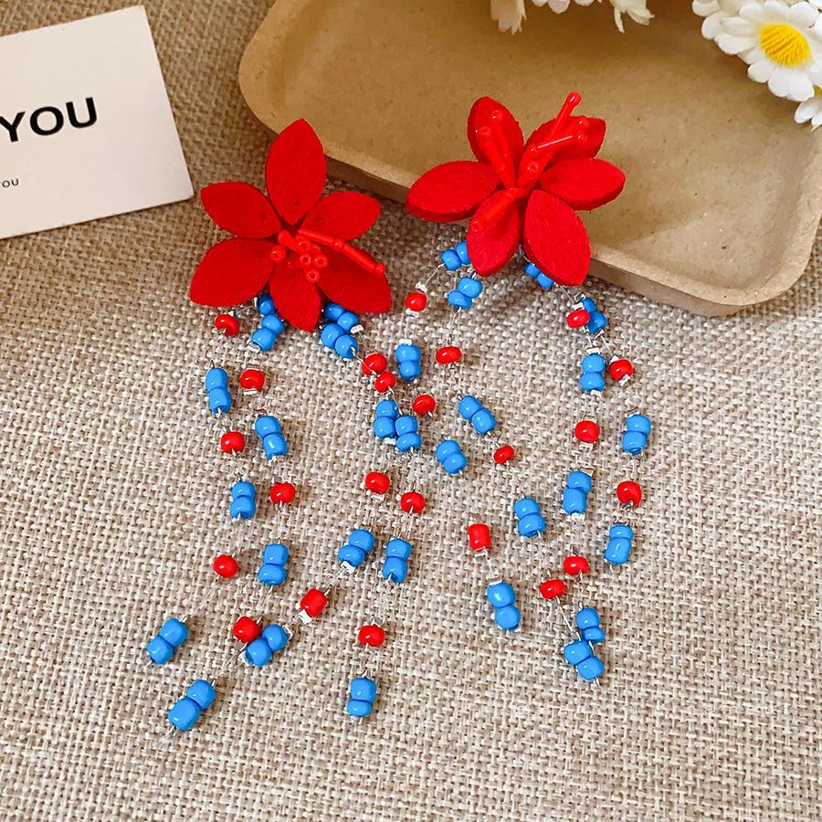 Mori Style Silver Needle Floral Glass Grape Tassel Earrings – Elegant High-End Design