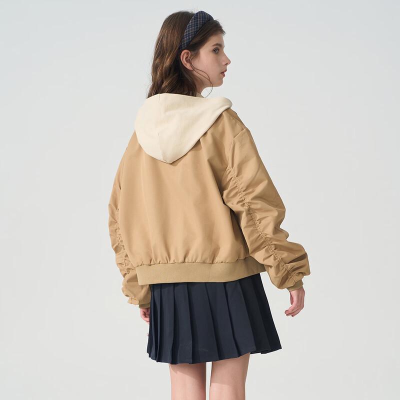 Montagut Girls' Pleated Sleeve Short Baseball Jacket