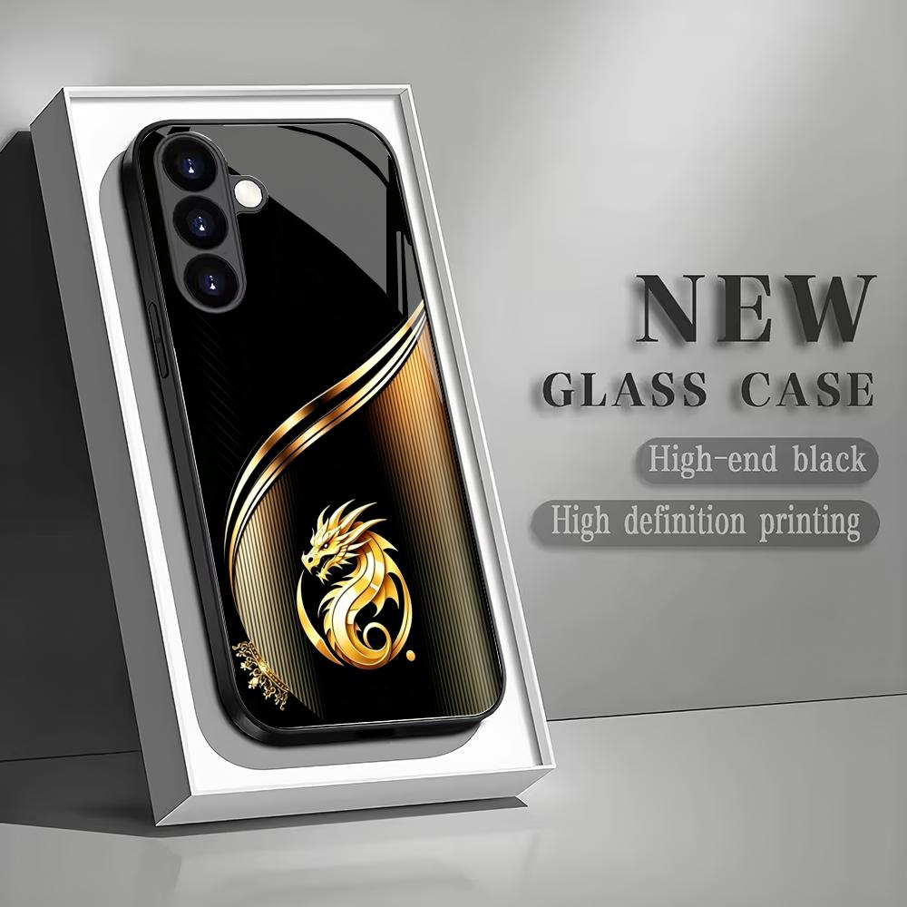 

Чехол из закаленного стекла Золотой Дракон для телефона, подходит для Samsung Galaxy S26 S25 S24 S23 S22 S20 FE/Ultra/Plus, противоударная задняя крышка GalaxyS25