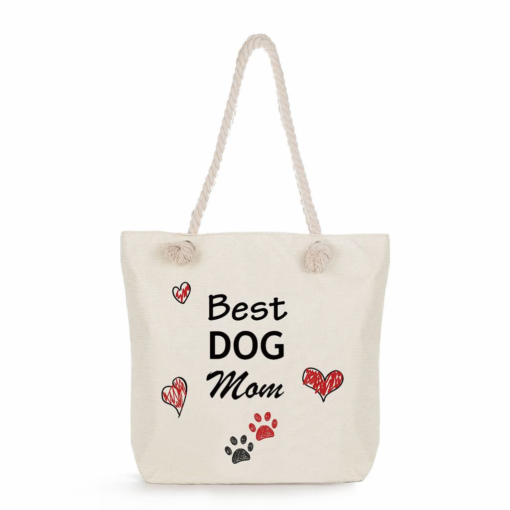 Dog paw print thick rope single-shoulder beach bag 7234 CLE