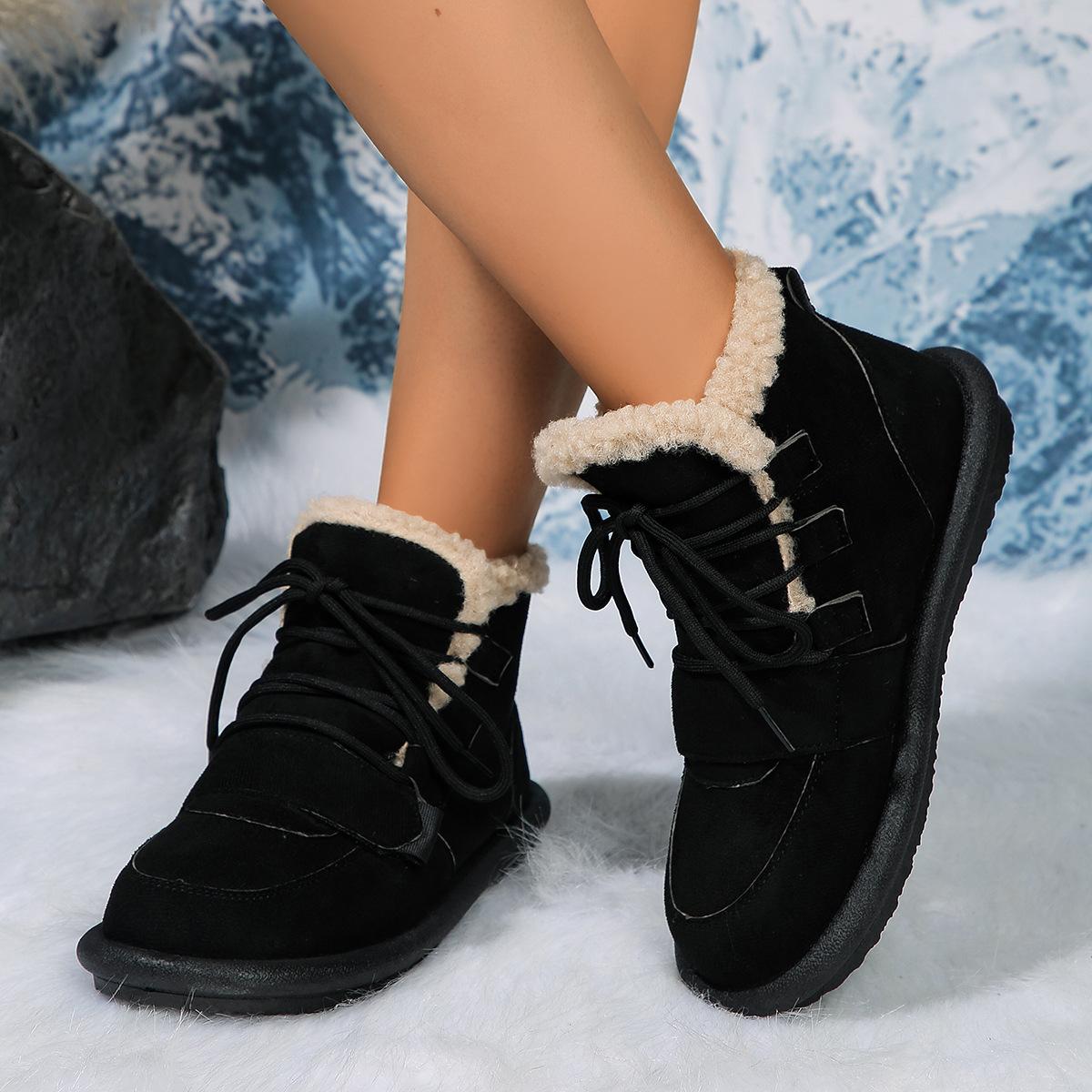 

Зимние ботинки женские на плоской подошве туфли на платформе 2024 зимние теплые короткие плюшевые женские ботильоны на меху повседневные удобные женские сапоги 40 чёрный