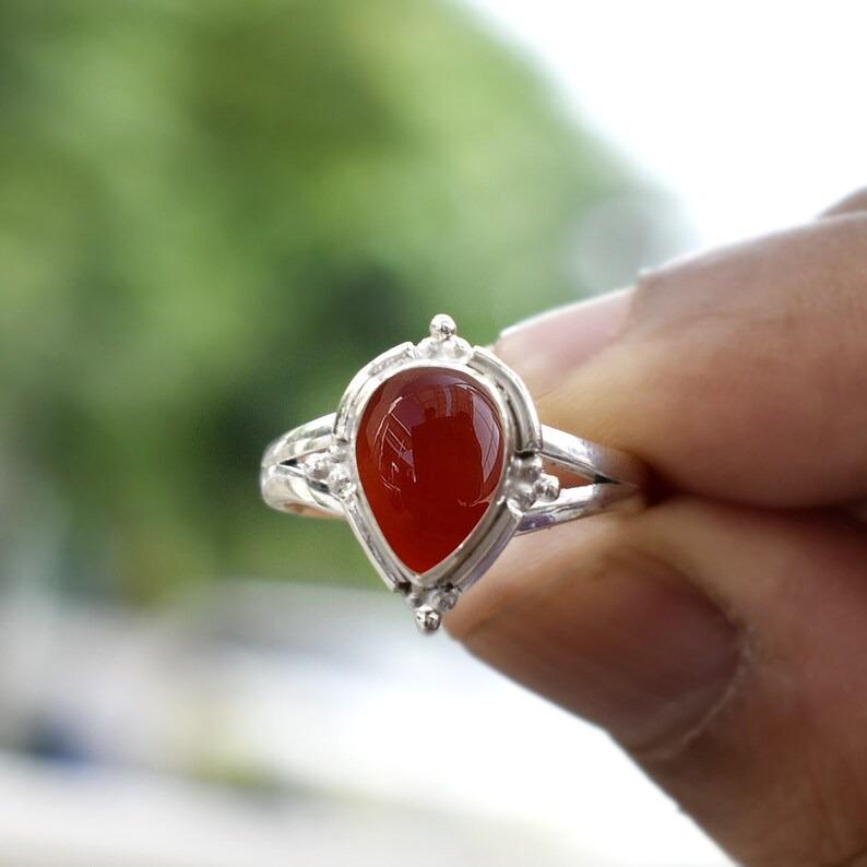 Carnelian Pear Gemstone Solid 925 Sterling Silver Ring, Handmade Designer Ring, Boho Ring, Gift For Her, Christmas Jewelry