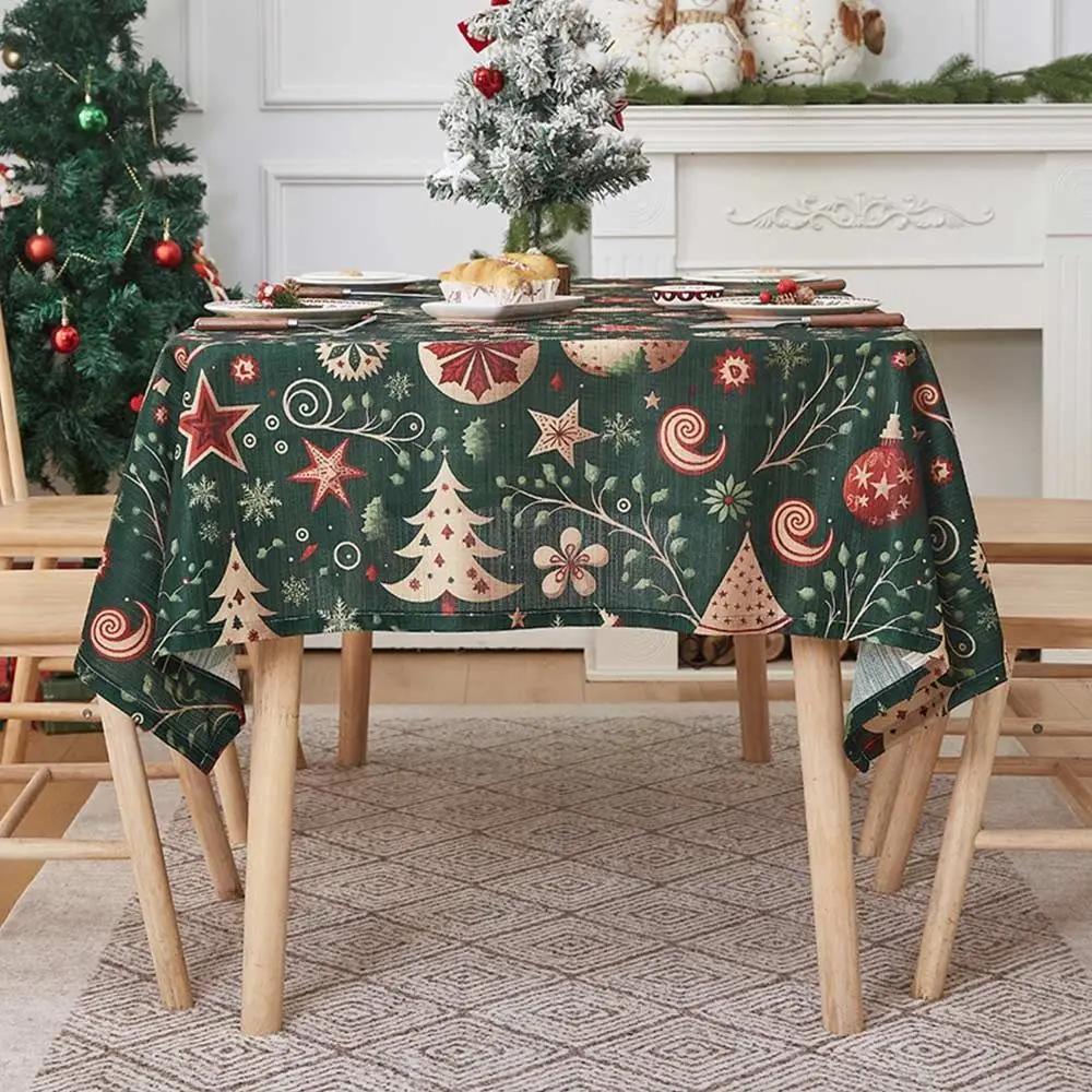 140*100cm Christmas Table Cover Cartoon Pattern Rectangle Christmas Tablecloth Easy Clean Festive Print Vintage Tablecloth Party