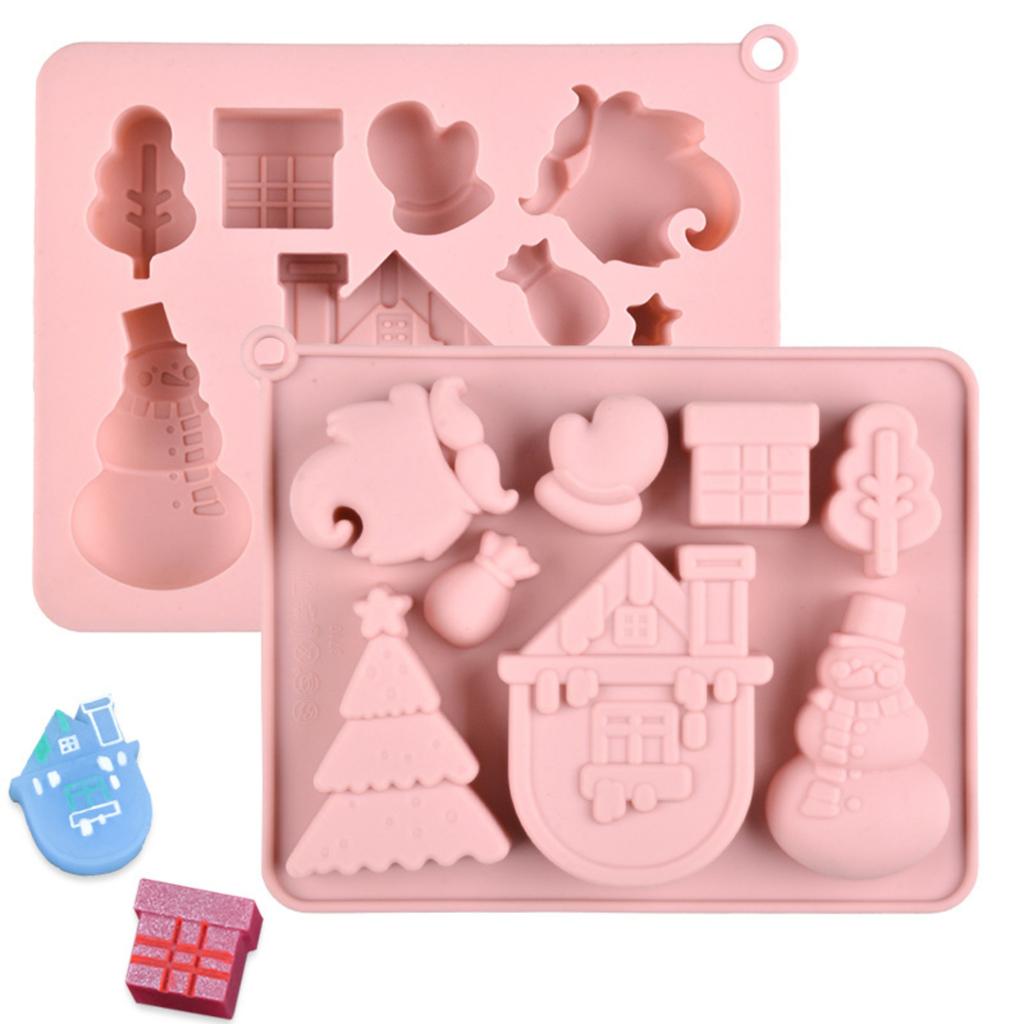 Christmas Silicone Candy Mold Cartoon Chocolate Mold DIY Home Use Candy Cheese Mold Flexible Non-Stick Baking Mold for Holiday Treats