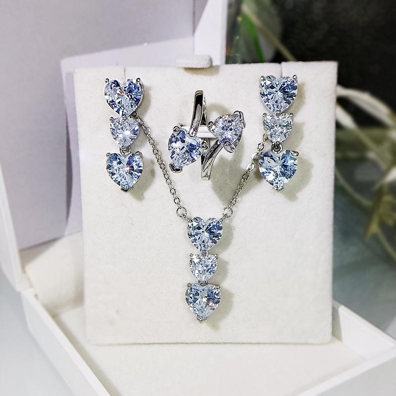 

New Micro Heart Zircon Heart Necklace Earrings Necklace Ring