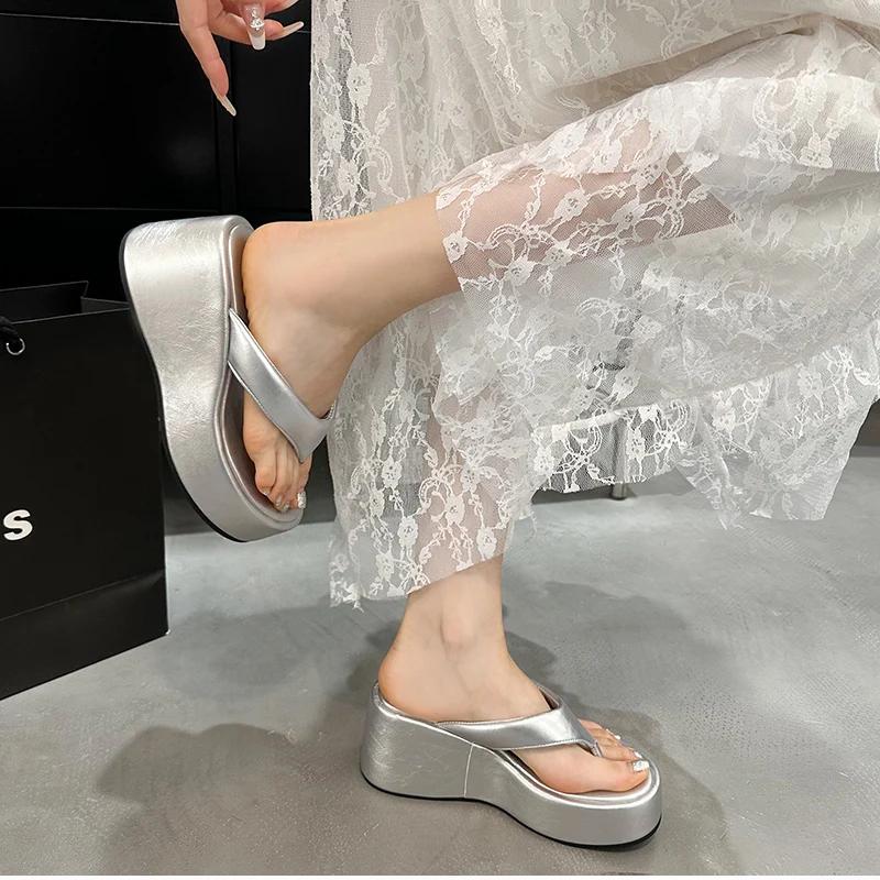 Leopard Platform Women's Slippers Clip Toe Wedges Heel Summer Slides Casual Thick Bottom Street Style Shoes