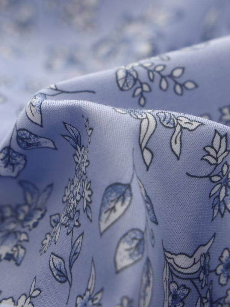 Made In Japan Satin Cotton Pajamas Long Sleeve Floral Spring Autumn M L Sax [Kaitak Family] G-HOUSE Women's 100% (L, (Floral))