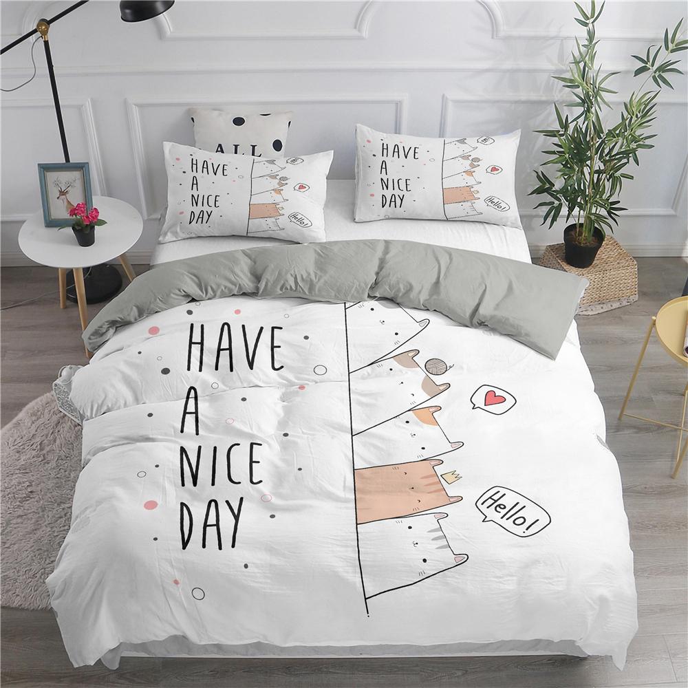 Cartoon Bedding Set Cute Cats Printed 3D Duvet Cover Set Twin Full Queen King Double Size Pillowcase Bedclothes 2/3pcs for Kids