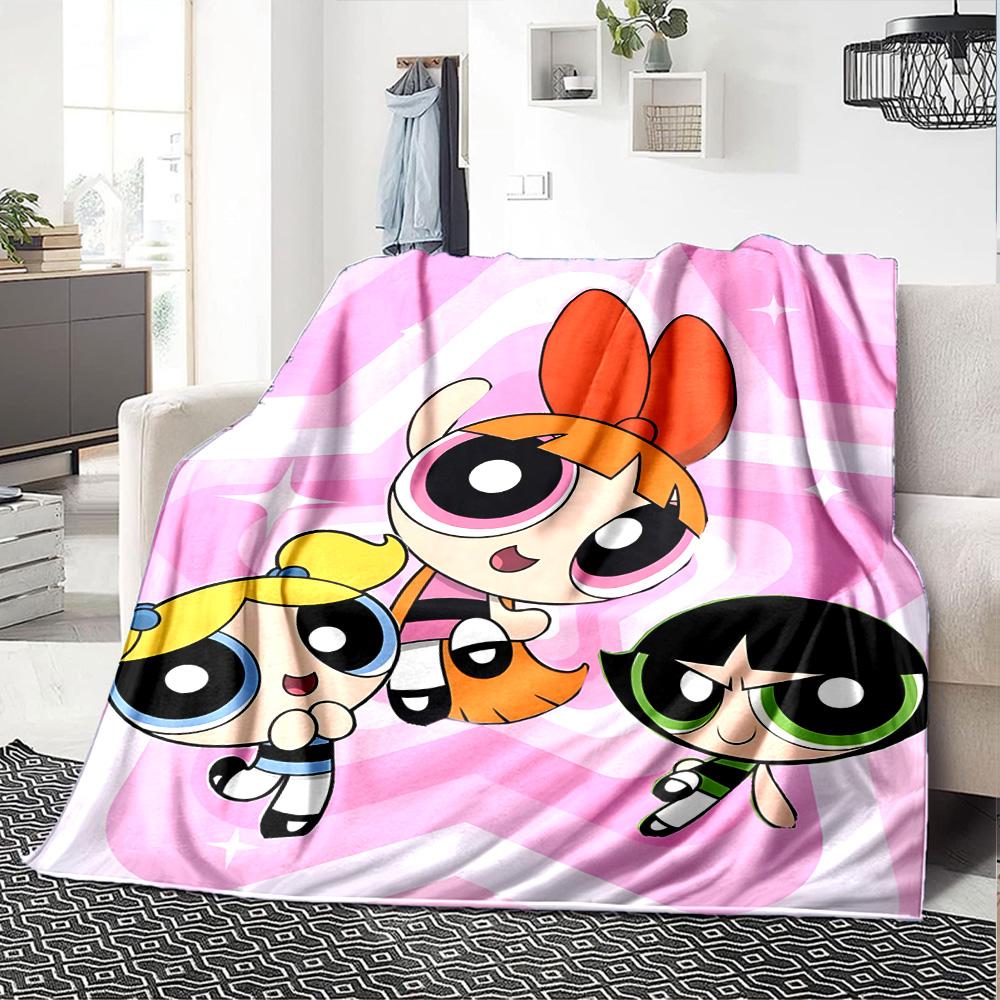 1pc Powerpuff2 Blanket, Gift, for Men and Women, Soft Blanket, Good for Sofa Bed Couch Travel, Lightweight Flannel Blanket