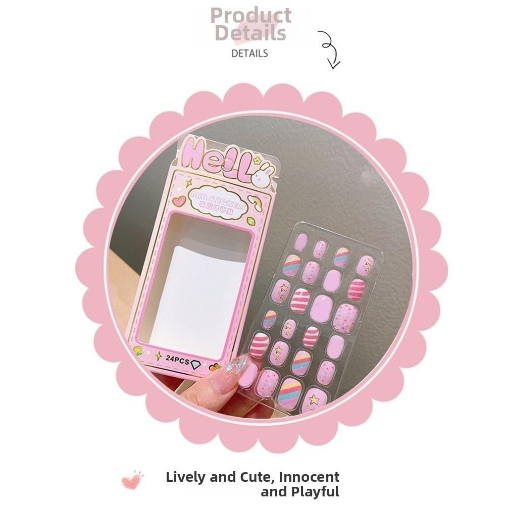 Cute Children Wearing Nails Cherry Love Heart Nail Tips Hot Long Nail Sticker for Girls Students