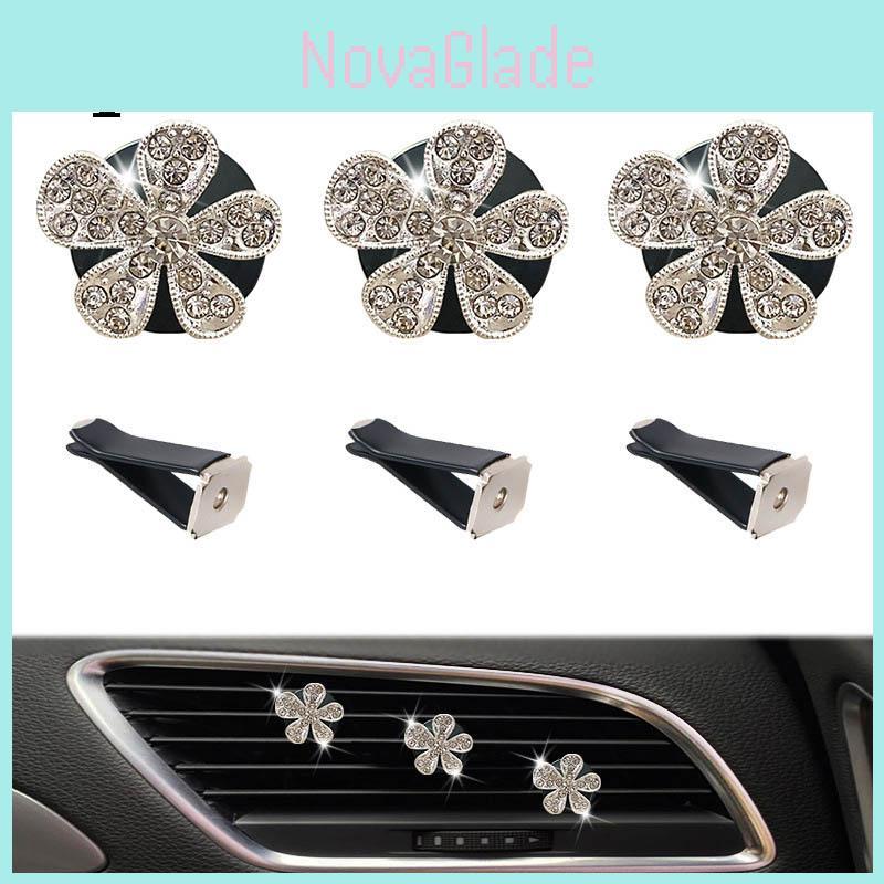 Exquisite Alloy Car Decor Clip With New Five-petal Flower Design And Shimmering Crystal Embellishments