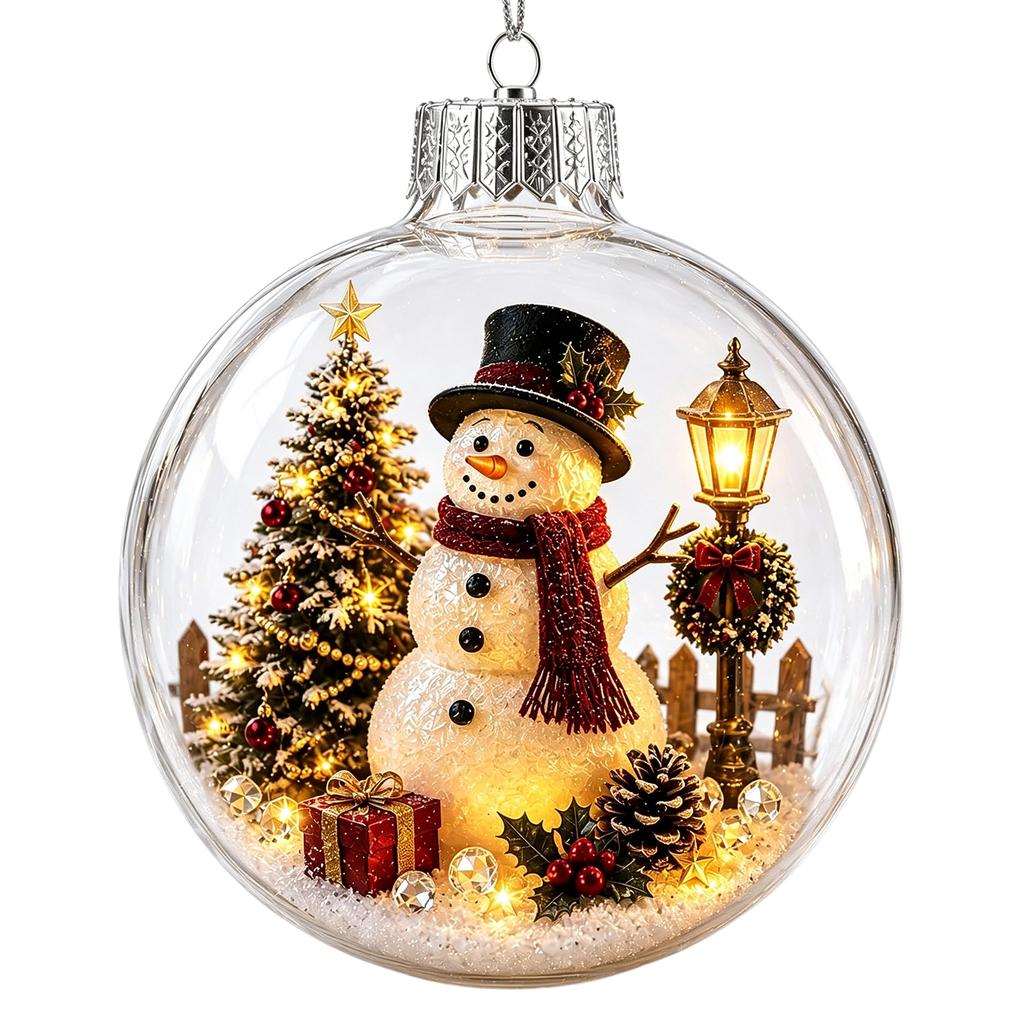 Transparent Ball Christmas Decoration Mini Holiday Scene 3.15 Inch Plastic Xmas Tree Hanging Keepsake Gift