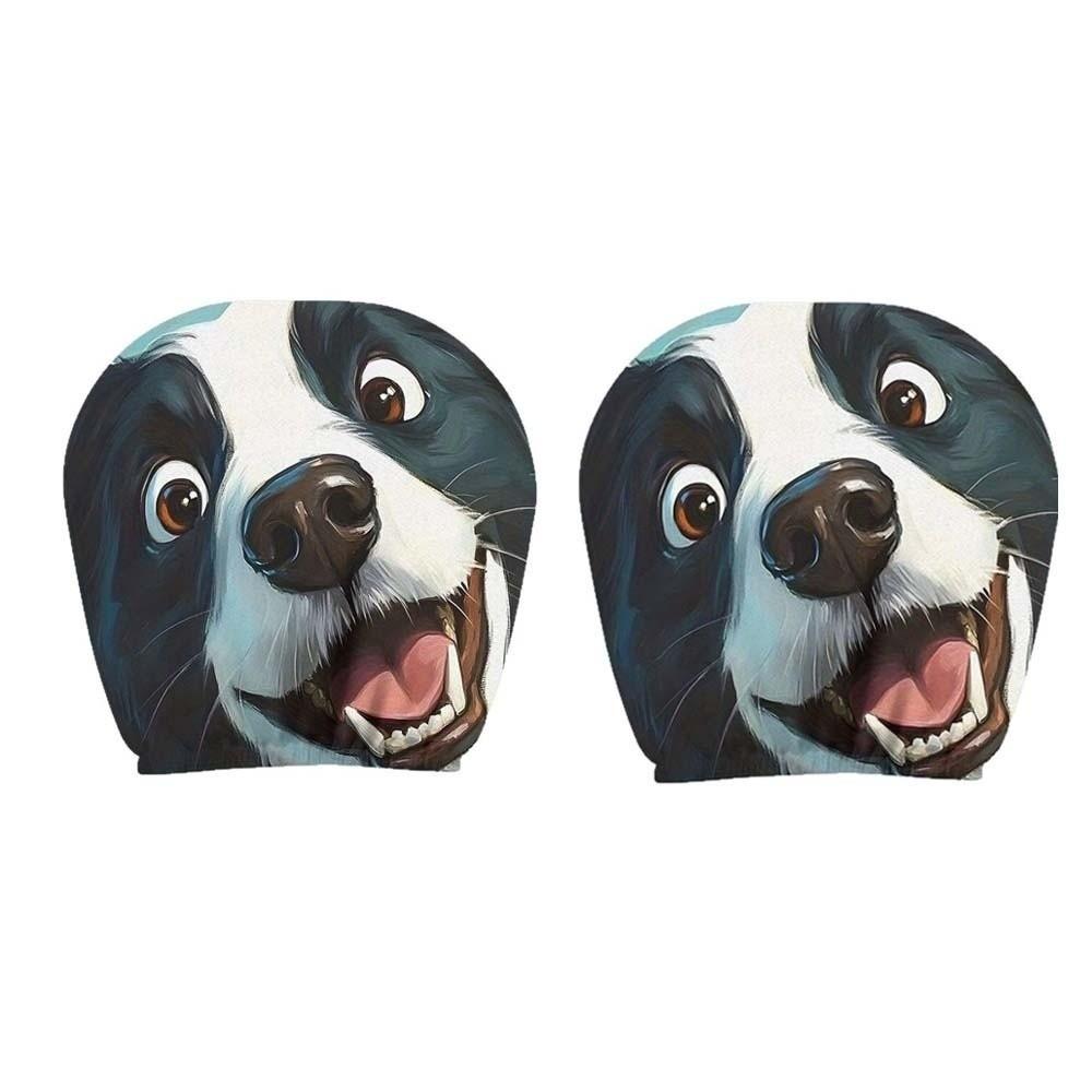 1pair Elastic Fabric Animal Car Pillowcase Universal Fit Flat Print Headrest  Holiday Decor
