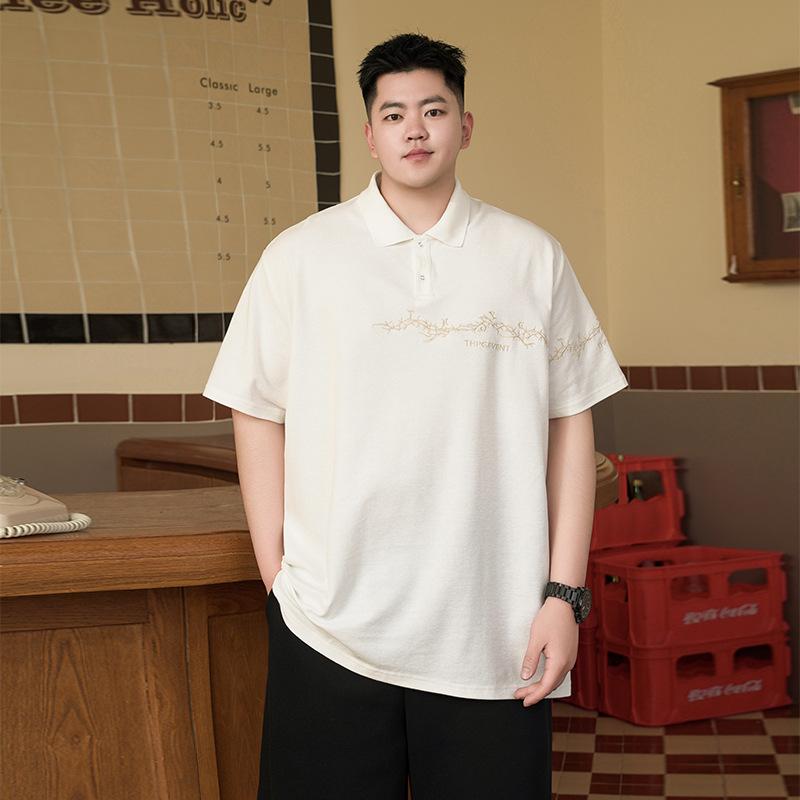 Plus Size Embroidery Moisture Wicking Soft High Quality Breathable Men's Loose Polo Shirt--Wrinkle Resistant Casual Athletic Short Sleeve Neck Shirt