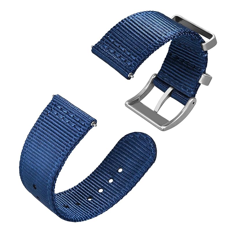 

[Anbeer] 18mm watch band nylon two piece style quick release replacement belt with metal loop blue silver buckle