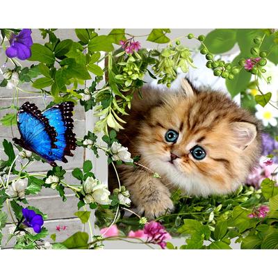 Elmas 5D DIY Elmas Nakış "Sevimli Kedi Yavrusu ve Rattanlar" Çapraz Dikiş Taklidi Mozaik Resim