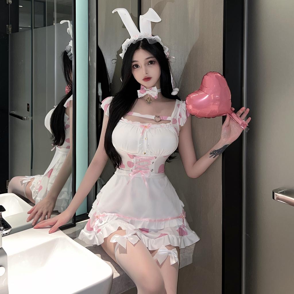 Sexy Lingerie Sexy Pink Cow Uniform Suit Bunny Maid Cosplay Pajamas