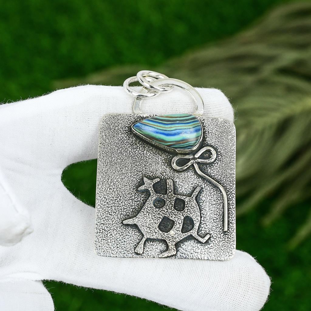 Sisters Day Deal 925 Sterling Silver Natural Rainbow Calsilica Pendant Jewelry