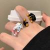 Cute and Romantic Cartoon Black Dog and White Elephant Couple Rings for Women Men Original Design Animals Jewelry Frieng Gift