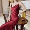Damen Kleid Satin Swinging Kragen Französisch Spaghetti Strap Designer Chic Elegante Mode Lässig Abend Party Sexy Sling Kleider Sommer 2024