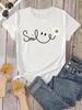 Beautiful Daisy Smile Letter Printed T Shirt Harajuku Fashion Graphic Black T Shirt Shirt Casual O-neck Female Tops Tee