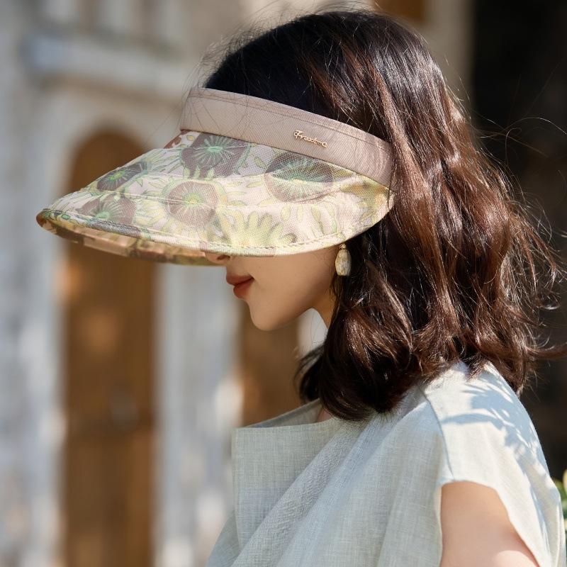 Temperamento Diseño Sentido Horquilla Ala Grande Sombrero de Sol de Copa Vacía Viaje al Aire Libre Anti-UV Cara Pequeño Sombrero de Sol