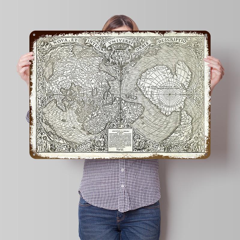 Fine Oronce Maps Metal Poster Customized Wall Art Retro Vintage Metal Signs for Man Cave Decoration Bedroom Bar Accessories Home
