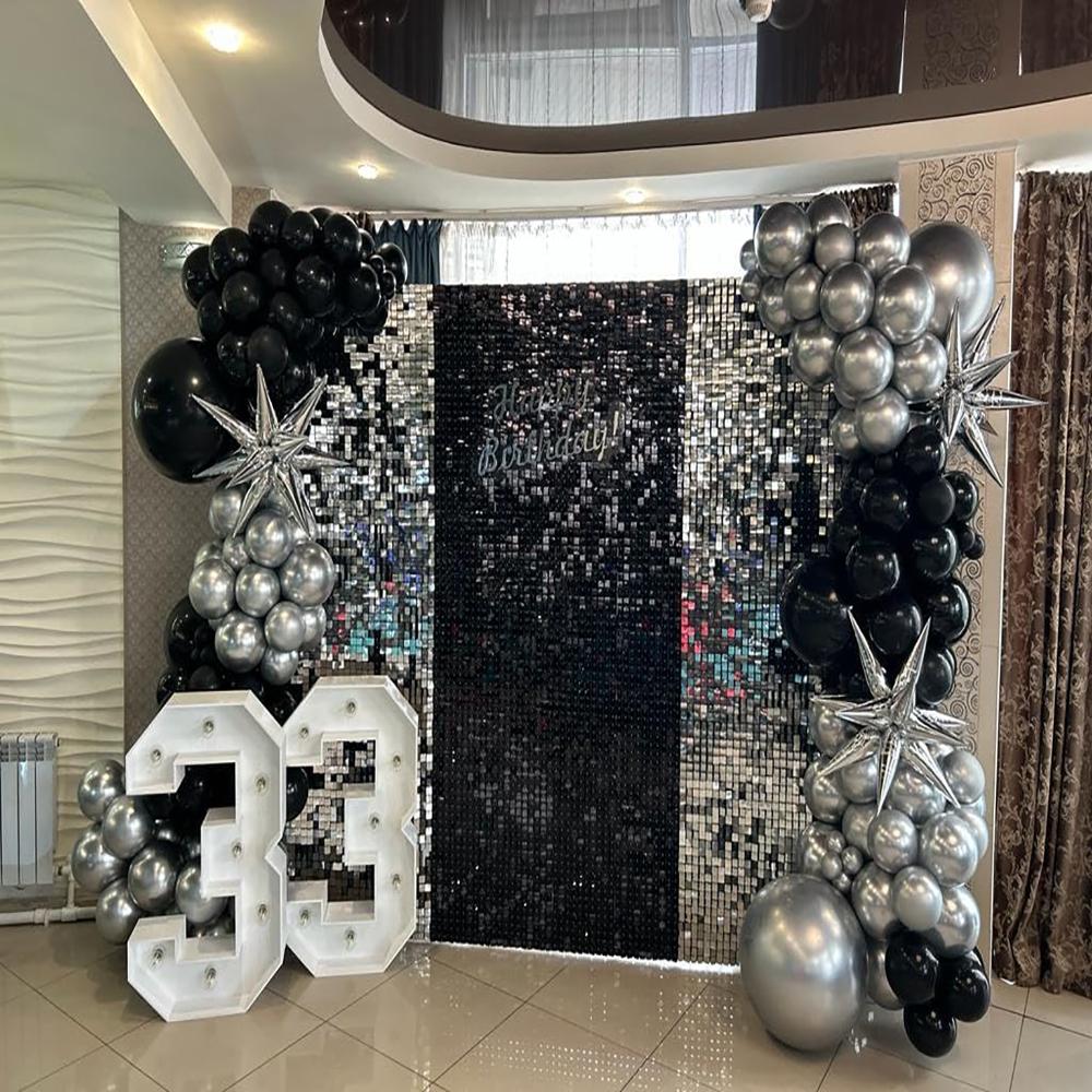 Black Silver Balloons Garland Silver Confetti Balloon Arch Kit Silver Explosion Star Foil Globos Graduation Birthday Party Decor