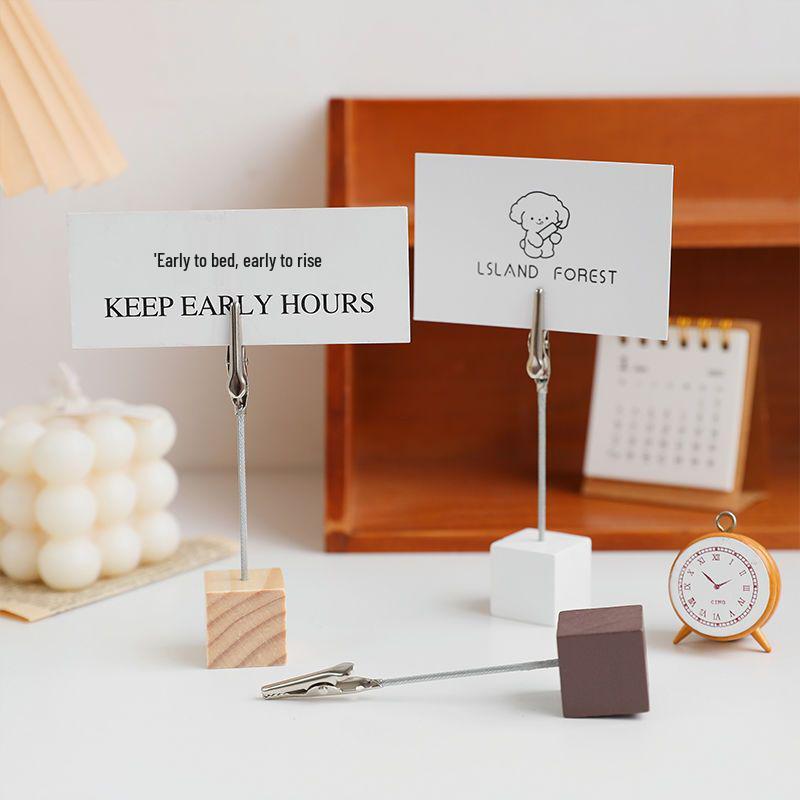Wooden Memo Clip: Vertical Label Stand for Desktop Decoration, DIY Retro Base Card and Paper Display