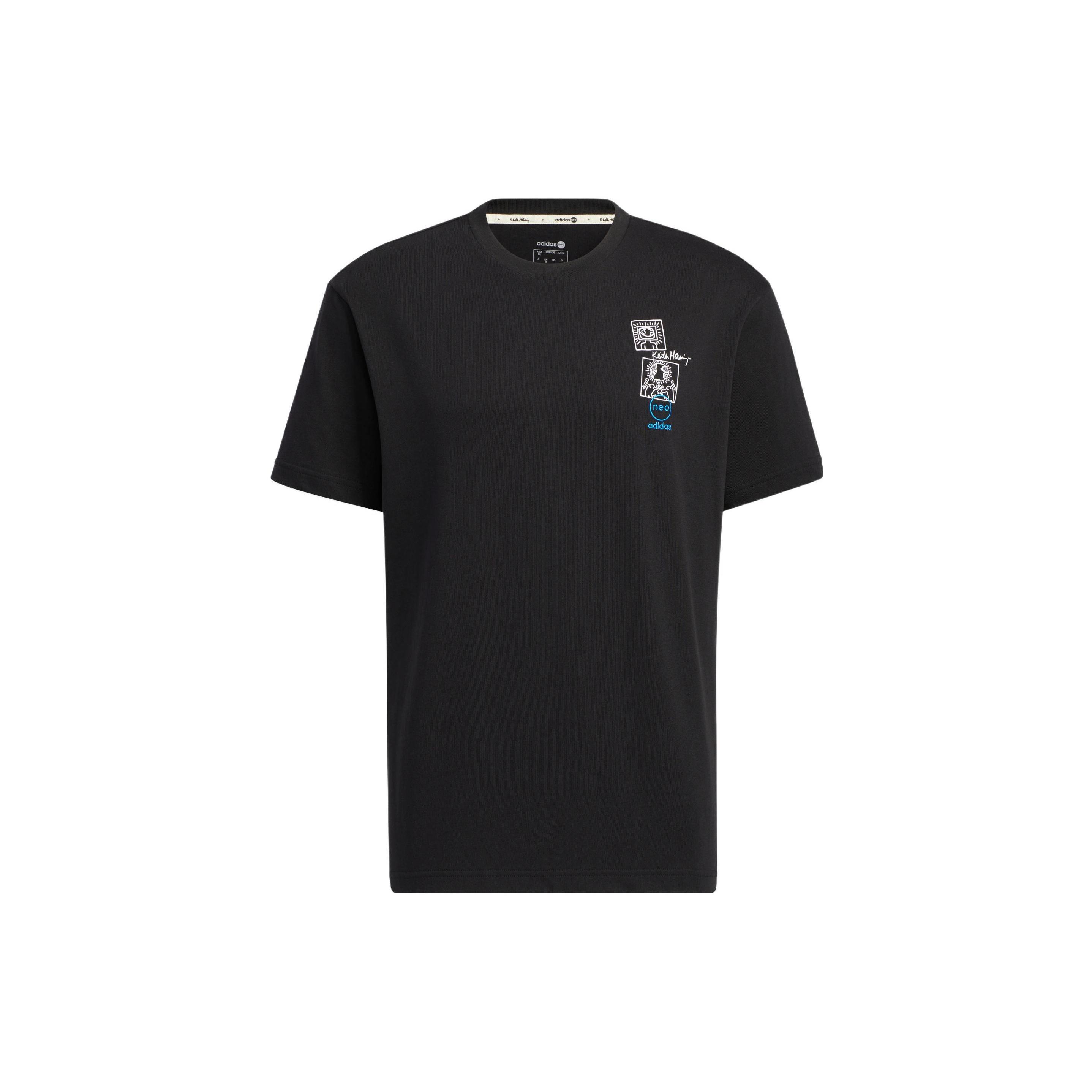 adidas neo x Keith Haring Crossover Cartoon Earth Pattern Printing Short Sleeve Black Men s HD7269 S