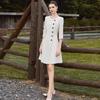 Stylish Beige A-Line Mid-Length Dress with Three-Quarter Sleeves and Round Neck for Spring/Summer