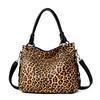 Women Vintage Leopard Print Handbags Punk Style Satchel Top-Handle Shoulder Bag Ladies Underarm Bags Multi-Pockets Dumpling Pack