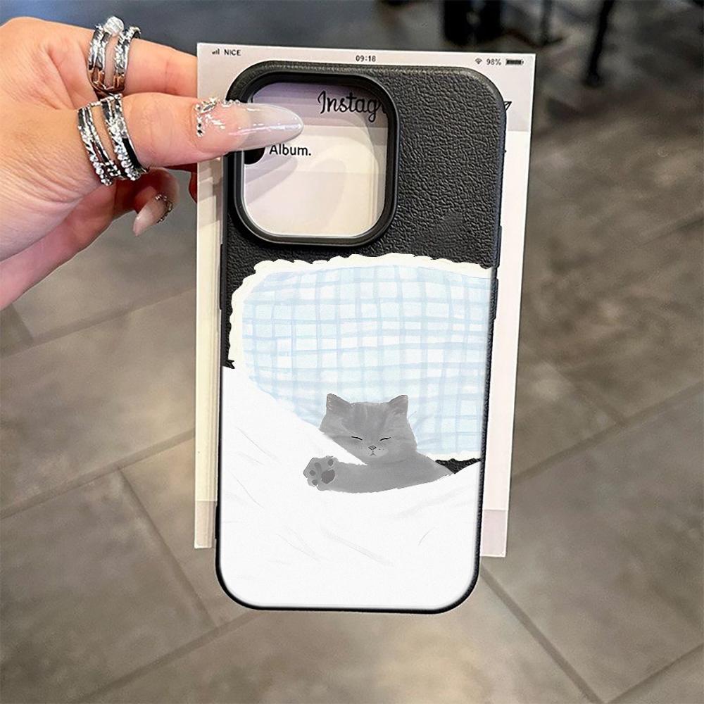 

Cute Dog Cat Couple Pattern Phone Case For iPhone 17 Pro Max 16 Plus 15 Pro 14 13 12 11 XR XS 17Air Lychee Textur Soft Cover iPhone XS Max