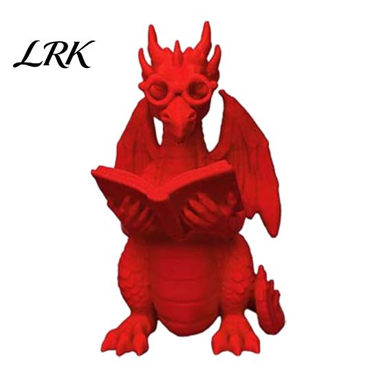 Reading Room Decorations 3D Printed Dragon Figurine, Cute Statue with Glasses Creative Desk Accessories Book, Fantasy Desktop Bookshelf Decor,