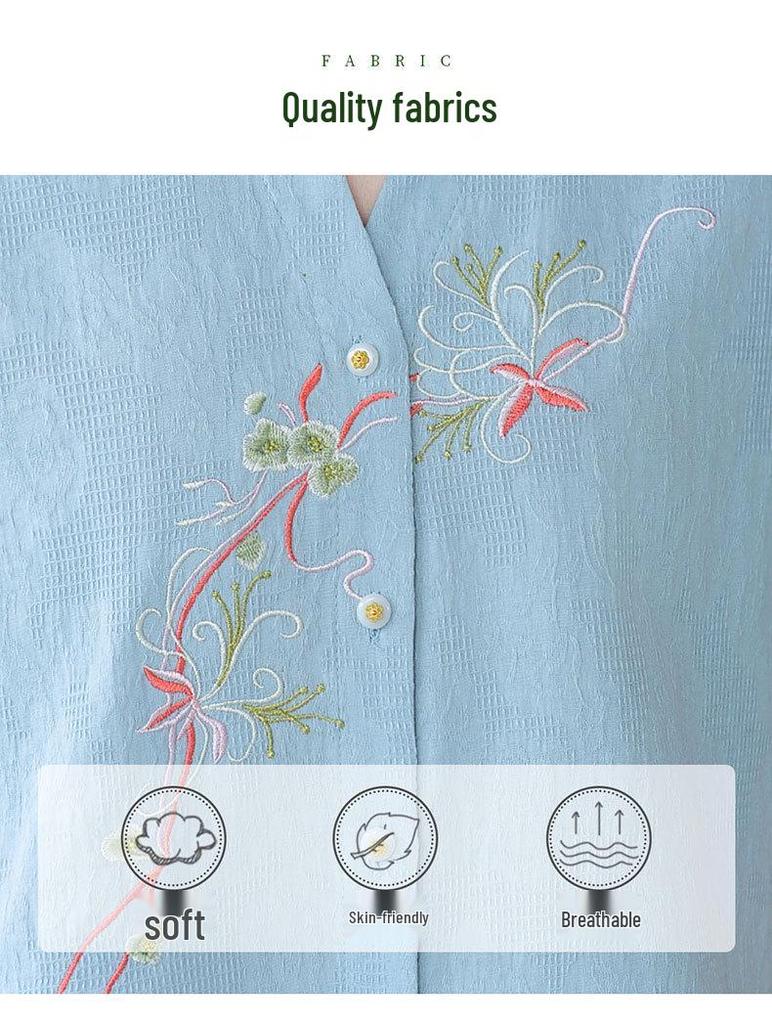 Stylish Embroidered Summer Top for Middle-Aged and Elderly Women