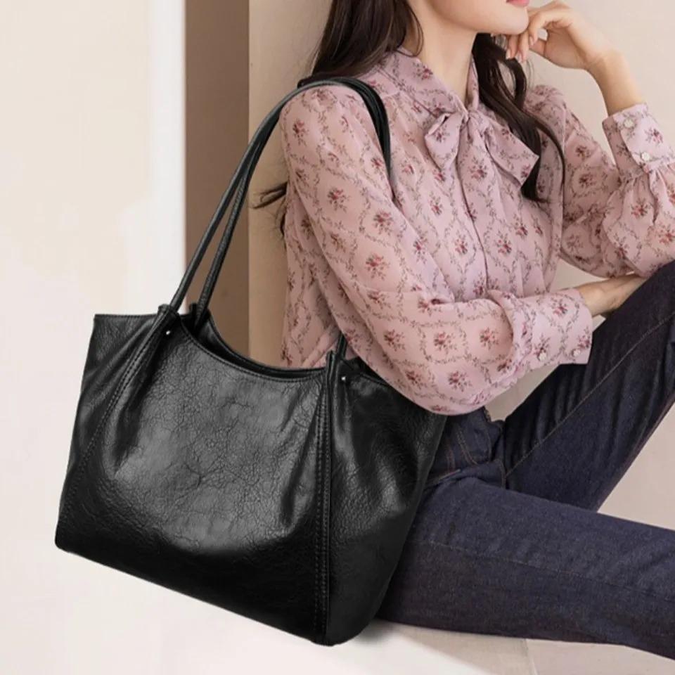 Genuine Brand Top Quality Soft Leather Shoulder Crossbody Bags for Women Designer Handbags Large Top-Handle Bags Casual Tote Sac