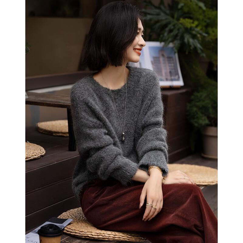 De Mana Women's Alpaca Blend Loose Fit Round Neck Sweater