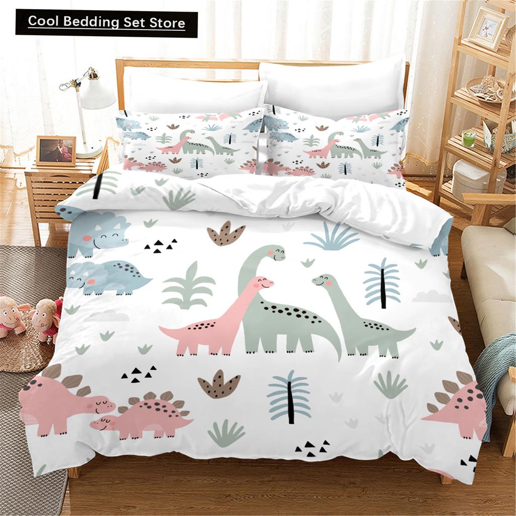 Cartoon Dinosaur Duvet Cover King Queen Kids Jurassic World Stegosaurus Tyrannosaurus Bedding Set 2/3pcs Polyester Quilt Cover